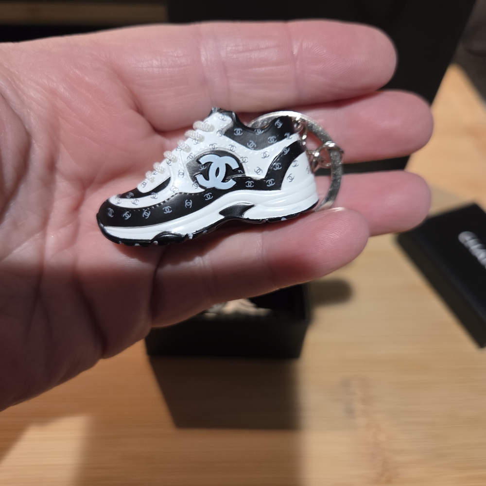 2 Chanel Black & White Sneaker Keychain Card Holder